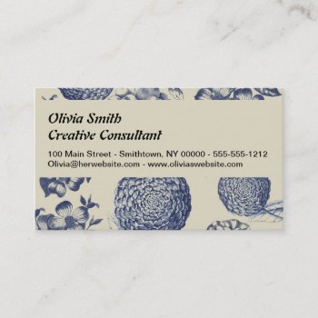 Antique Blue Flower Print Floral Business Card by vintagechicdesign at Zazzle
