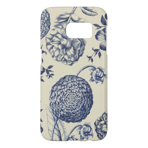 Antique Blue Flower Print Floral Samsung Galaxy S7 Case