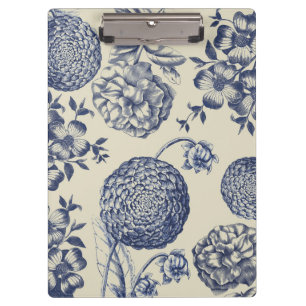 Antique Blue Flower Print Floral Clipboard