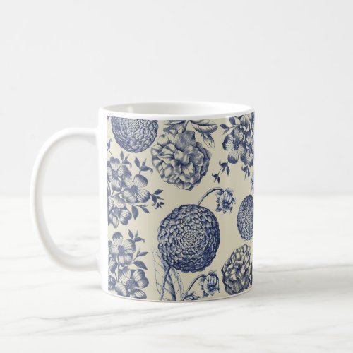 Antique Blue Flower Print Floral Coffee Mug