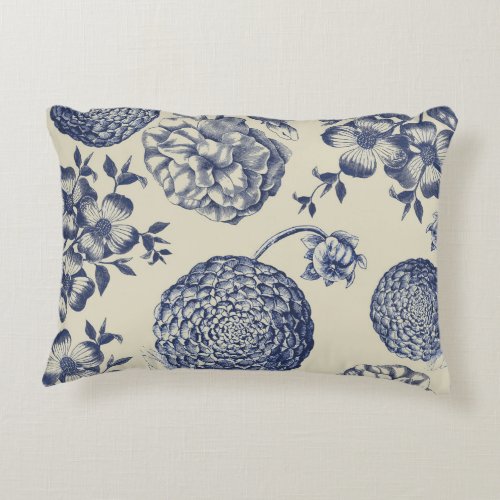 Antique Blue Flower Print Floral Decorative Pillow
