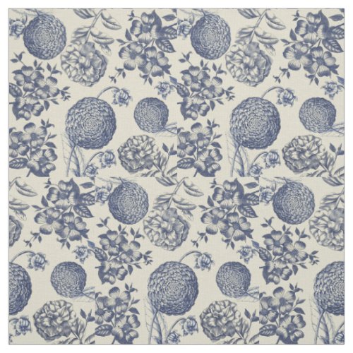 Antique Blue Flower Print Floral Fabric