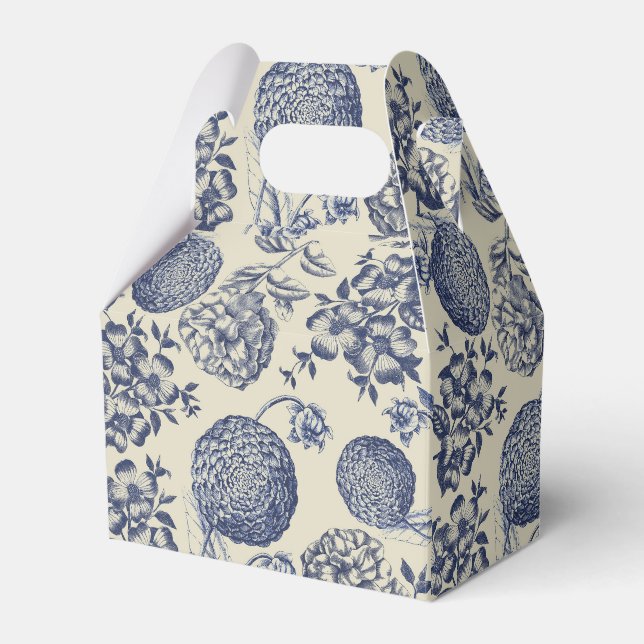 Antique Blue Flower Print Floral Favor Boxes (Front Side)