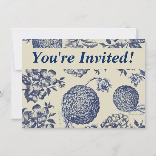 Antique Blue Flower Print Floral Invitation