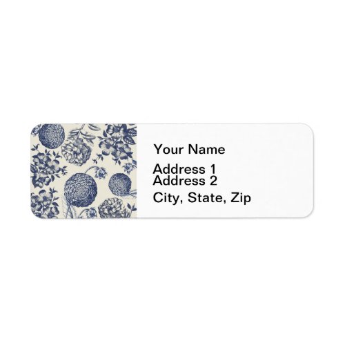 Antique Blue Flower Print Floral Label