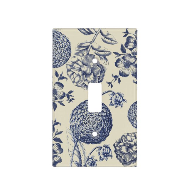 Antique Blue Flower Print Floral Light Switch Cover (Front)