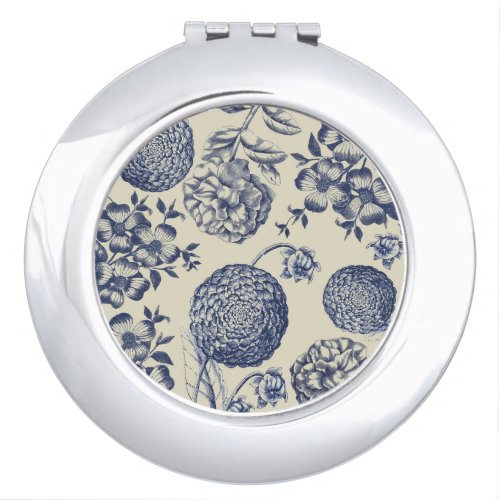 Antique Blue Flower Print Floral Makeup Mirror