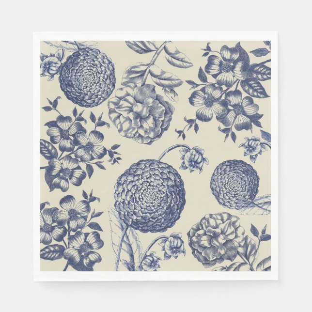 Antique Blue Flower Print Floral Napkins (Front)