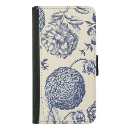 Antique Blue Flower Print Floral Samsung Galaxy S5 Wallet Case