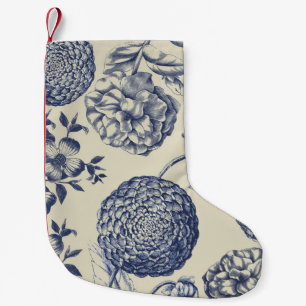 Antique Blue Flower Print Floral Small Christmas Stocking