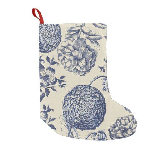 Antique Blue Flower Print Floral Small Christmas Stocking