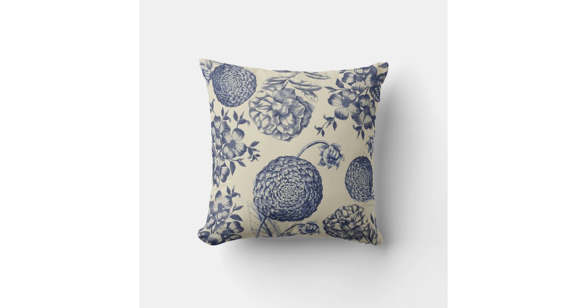 Blue Embroidered Floral Pillow main image 1