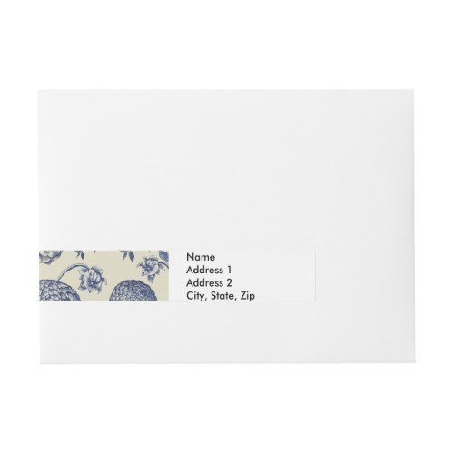 Antique Blue Flower Print Floral Wrap Around Address Label