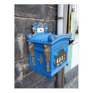 Antique blue German Mailbox from 1896 Postcard