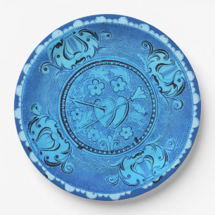 Antique Blue Glass Romantic Heart Faux China Paper Plates