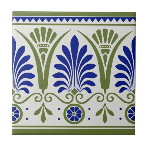 Antique Blue Green Palmette Deco Border Tile Repro