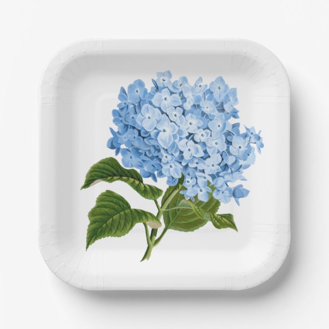 Antique Blue Hydrangea Blossom Paper Plates (Front)