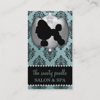 Antique Blue Jeweled Damask Dog Grooming/Spa Business Card
