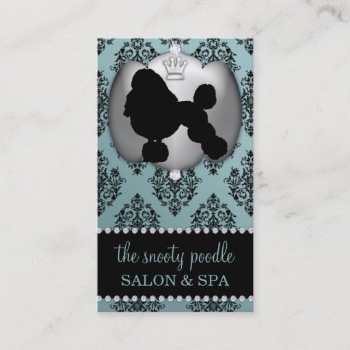 Customizable Antique Blue Jeweled Damask Dog Grooming/Spa Business Card