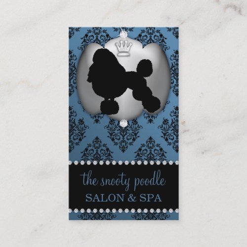 Antique Blue Jeweled Damask Dog Grooming/Spa Business Card