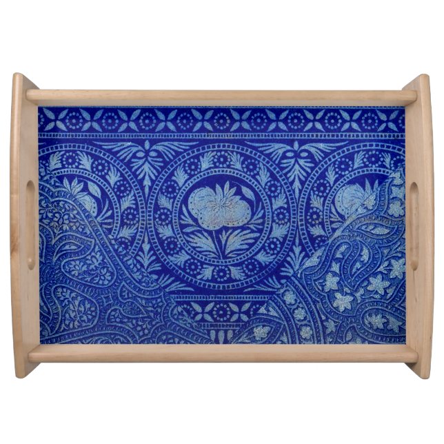 antique blue opulent East Indian print Serving Tray (Front)