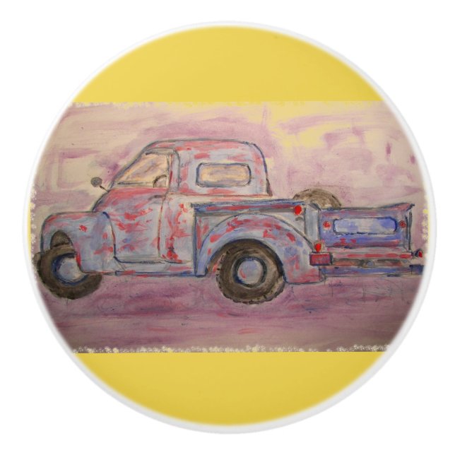 antique blue patina truck ceramic knob (Front)