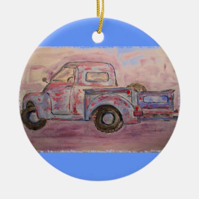 antique blue patina truck ceramic ornament (Front)