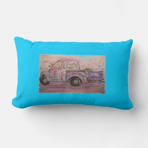 antique blue patina truck lumbar pillow
