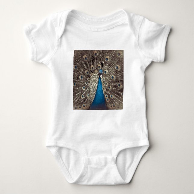 Antique Blue Peacock Baby Bodysuit (Front)
