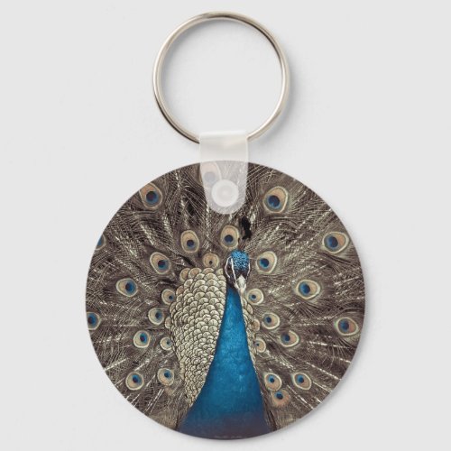 Antique Blue Peacock Keychain