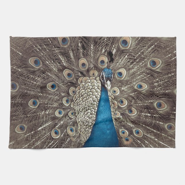 Antique Blue Peacock Kitchen Towel (Horizontal)