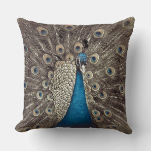 Antique Blue Peacock Throw Pillow