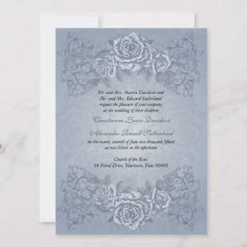 Antique Blue Roses Wedding Invitation by starstreamdesign at Zazzle