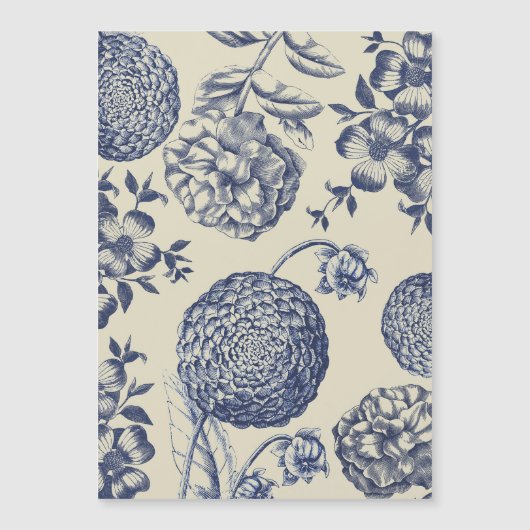 Antique Blue Toile Botanical Flower Print Floral (Front)