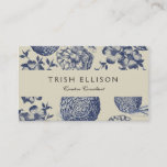 Antique Blue Toile Botanical Flower Print Floral Business Card