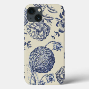 Antique Blue Toile Botanical Flower Print Floral iPhone 13 Case