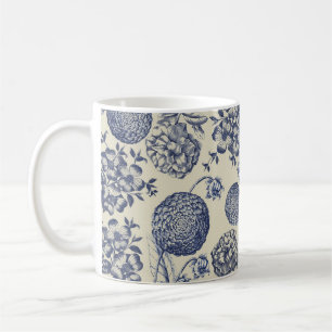 Antique Blue Toile Botanical Flower Print Floral Coffee Mug
