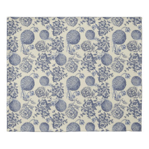 Antique Blue Toile Botanical Flower Print Floral Duvet Cover