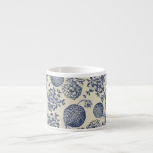 Antique Blue Toile Botanical Flower Print Floral Espresso Cup