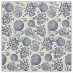 Antique Blue Toile Botanical Flower Print Floral Fabric