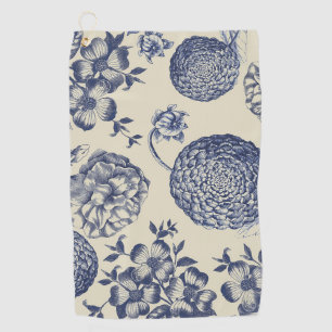 Antique Blue Toile Botanical Flower Print Floral Golf Towel