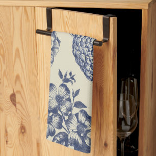 Antique Blue Toile Botanical Flower Print Floral Kitchen Towel