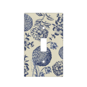 Antique Blue Toile Botanical Flower Print Floral Light Switch Cover