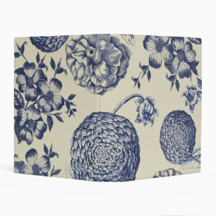 Antique Blue Toile Botanical Flower Print Floral Mini Binder