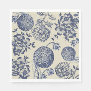 Antique Blue Toile Botanical Flower Print Floral Napkins