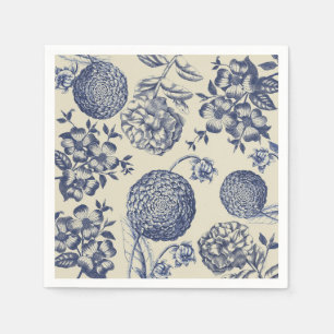 Antique Blue Toile Botanical Flower Print Floral Paper Napkins