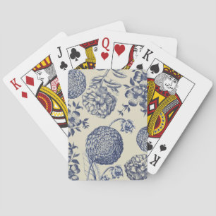 Antique Blue Toile Botanical Flower Print Floral Poker Cards