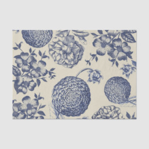 Antique Blue Toile Botanical Flower Print Floral Tissue Paper