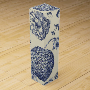 Antique Blue Toile Botanical Flower Print Floral Wine Box