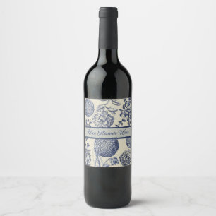 Antique Blue Toile Botanical Flower Print Floral Wine Label